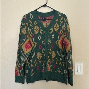 Green and Pink Patterned Cardigan